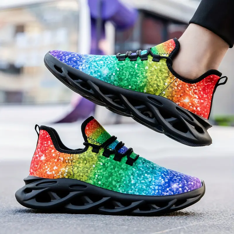 Rainbow Pride Glitter Men's Slip-on Sneakers