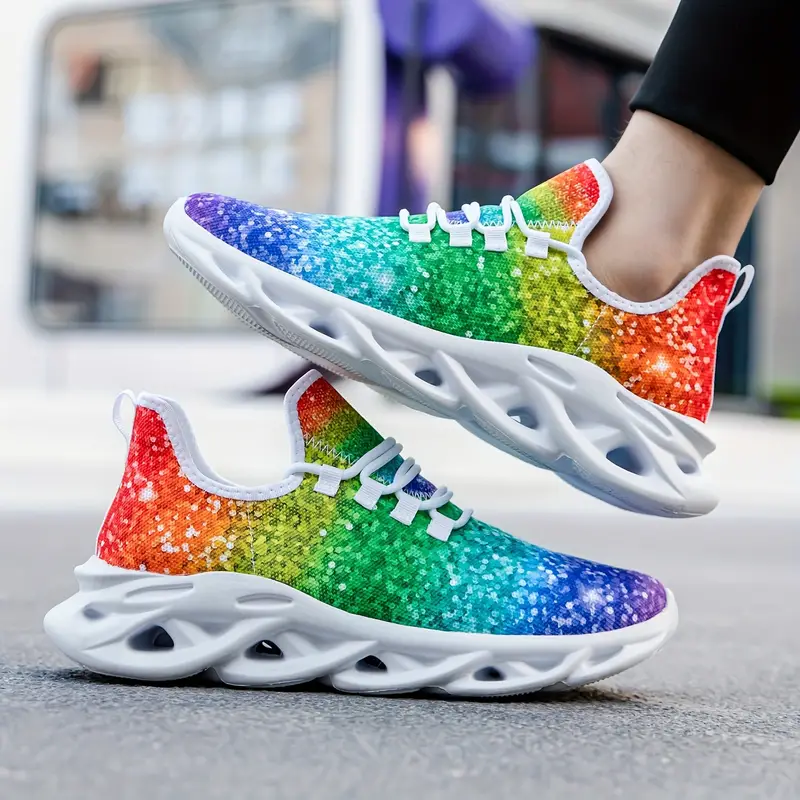 Rainbow Pride Glitter Men's Slip-on Sneakers