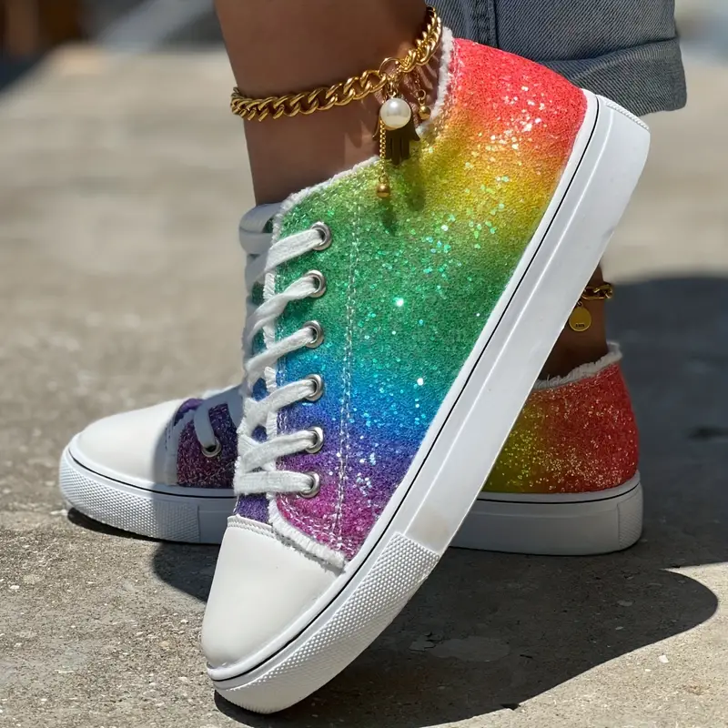 Side view of Rainbow Pride Glitter Shoes for Women