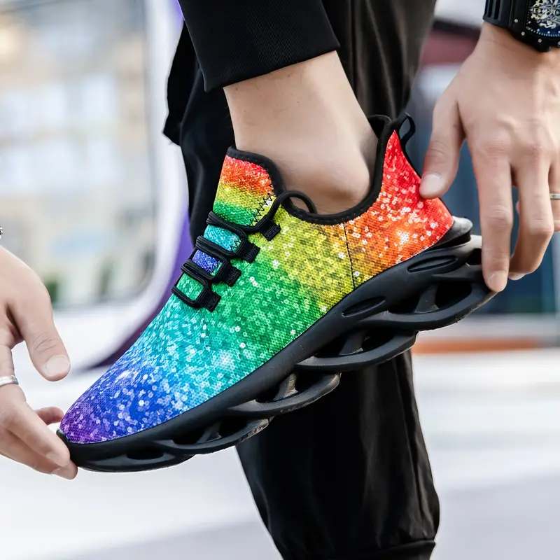 Rainbow Pride Glitter Men's Slip-on Sneakers