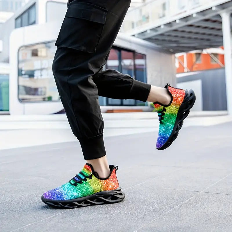 Rainbow Pride Glitter Men's Slip-on Sneakers