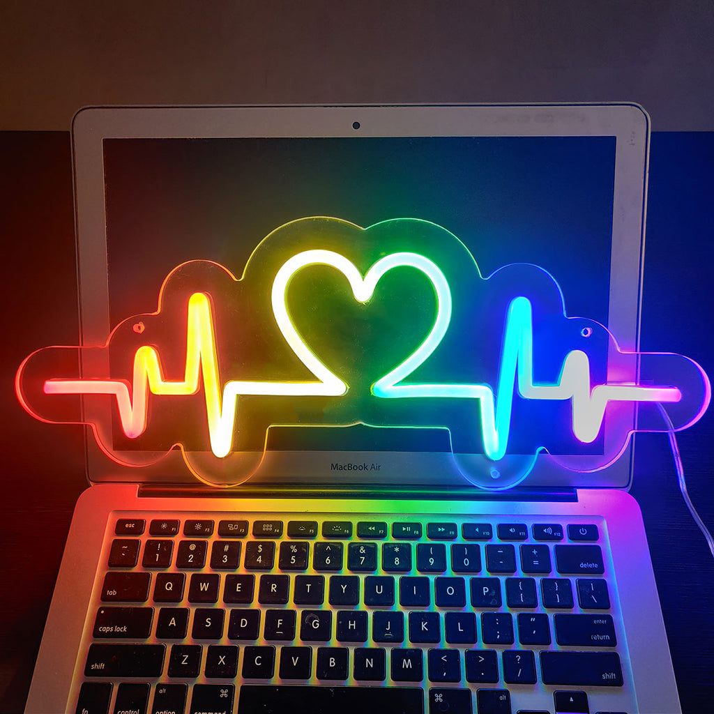 Rainbow Heartbeat LED Neon Sign - USB Powered