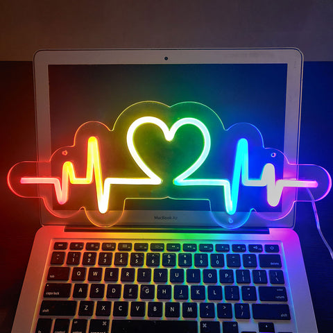 Rainbow Heartbeat LED Neon Sign - USB Powered