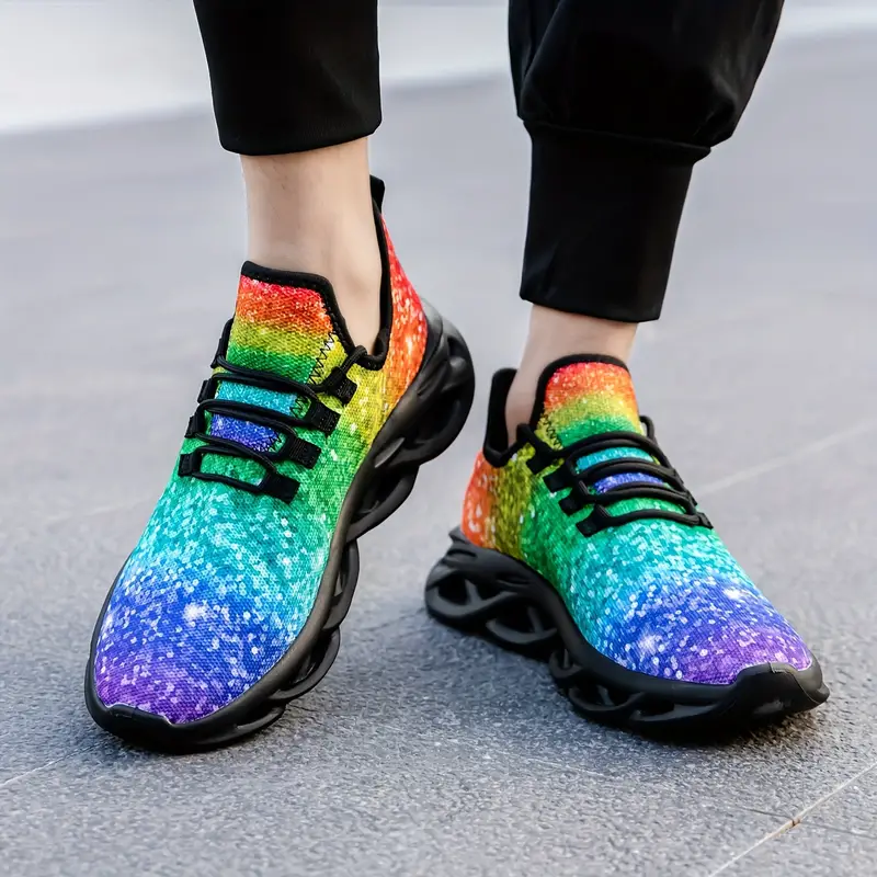 Rainbow Pride Glitter Men's Slip-on Sneakers