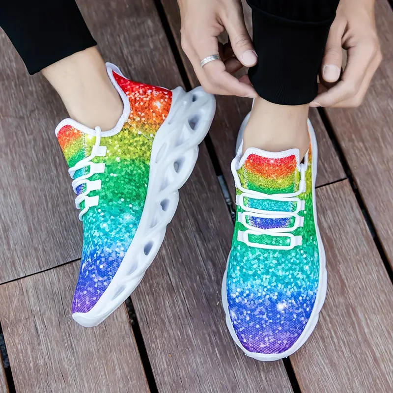 Rainbow Pride Glitter Men's Slip-on Sneakers