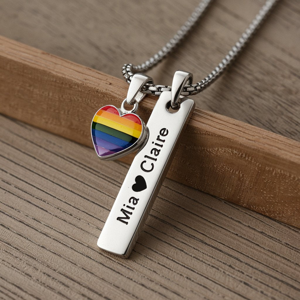 Custom Name Necklace With Rainbow Heart