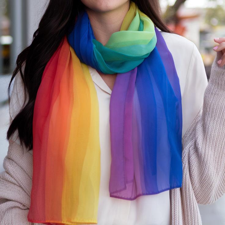 LGBT Rainbow Color Chiffon Scarf For Pride Parade