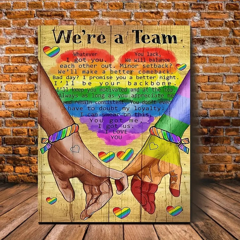 We're A Team Wooden Framed Canvas Painting for Gay Couple