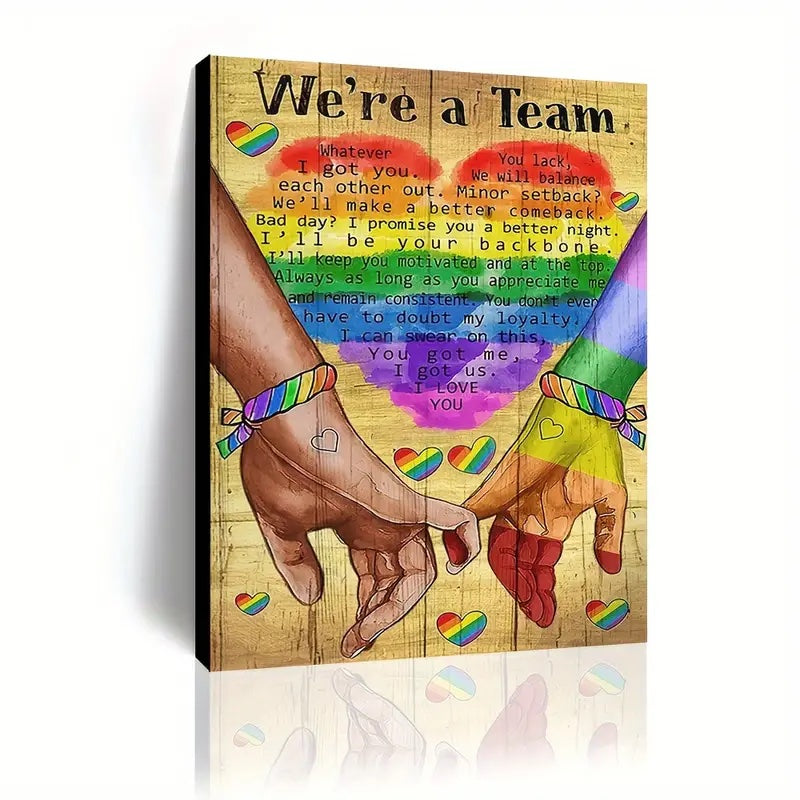 We're A Team Wooden Framed Canvas Painting for Gay Couple