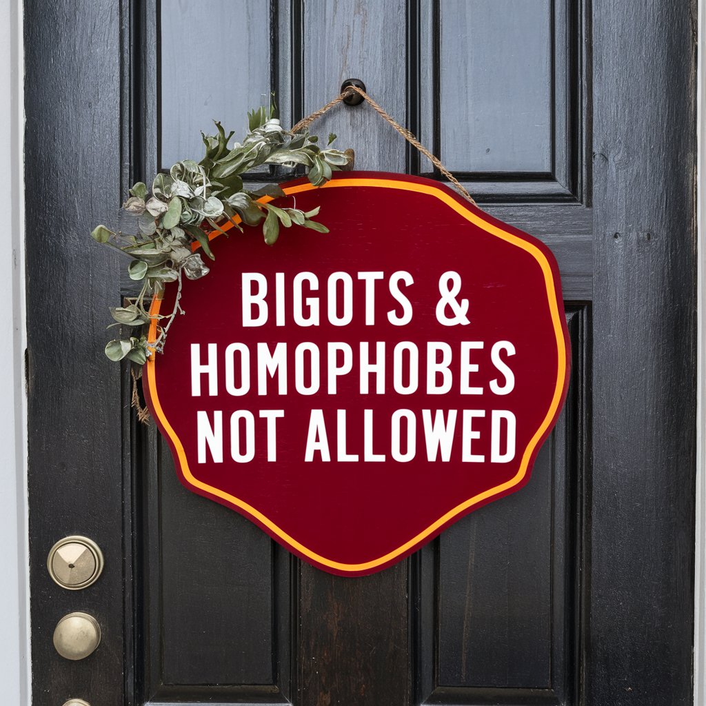 Bigots & Homophobes Not Allowed - Wooden door sign