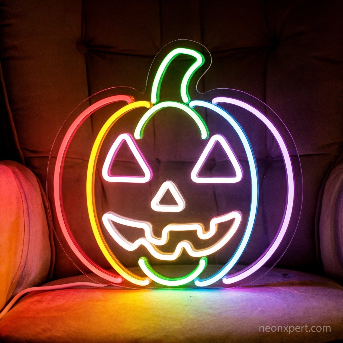 Rainbow Pumpkin Neon Sign Halloween Decor - NeonXpert12 x 12 in (USB)