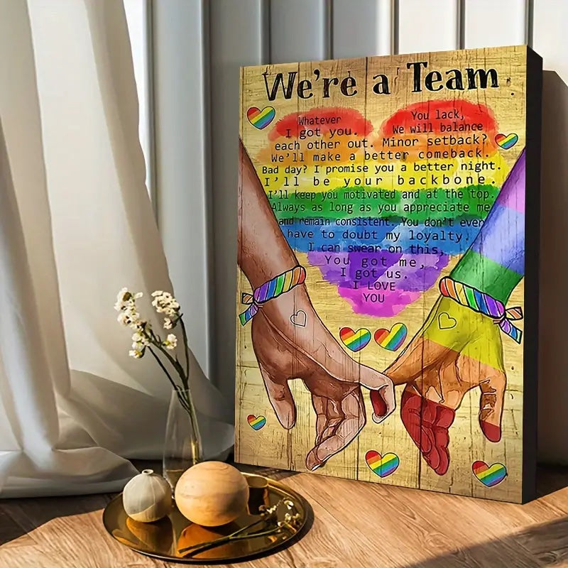 We're A Team Wooden Framed Canvas Painting for Gay Couple