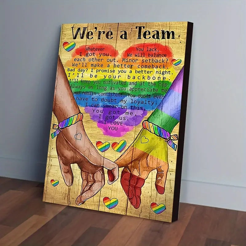 We're A Team Wooden Framed Canvas Painting for Gay Couple