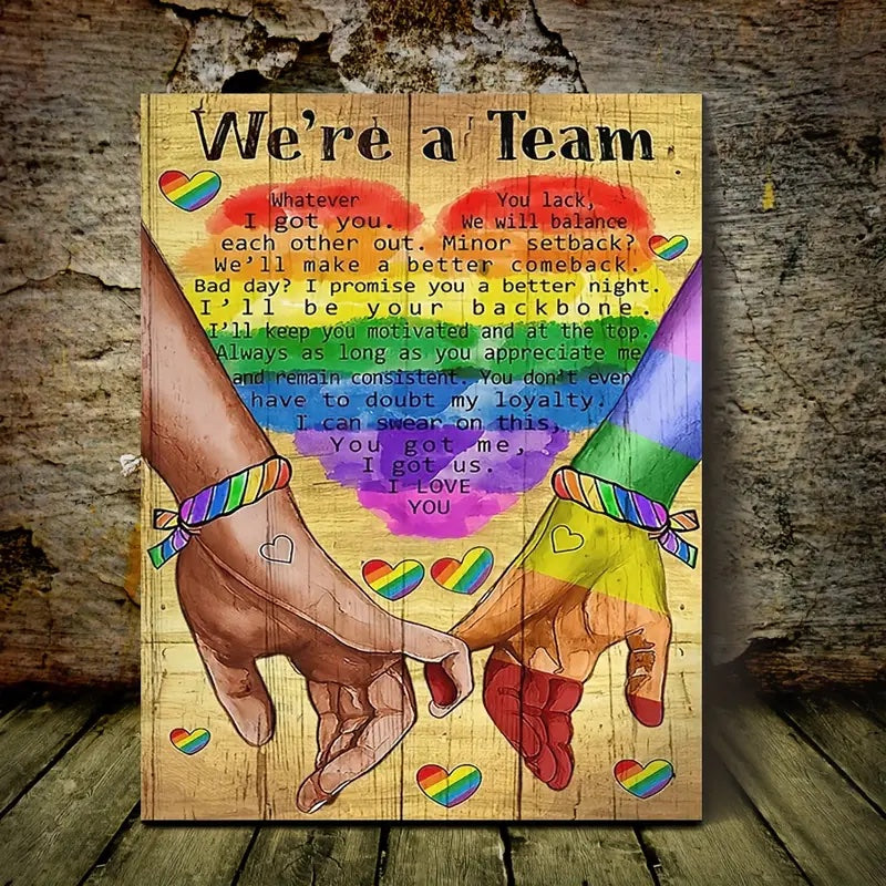 We're A Team Wooden Framed Canvas Painting for Gay Couple