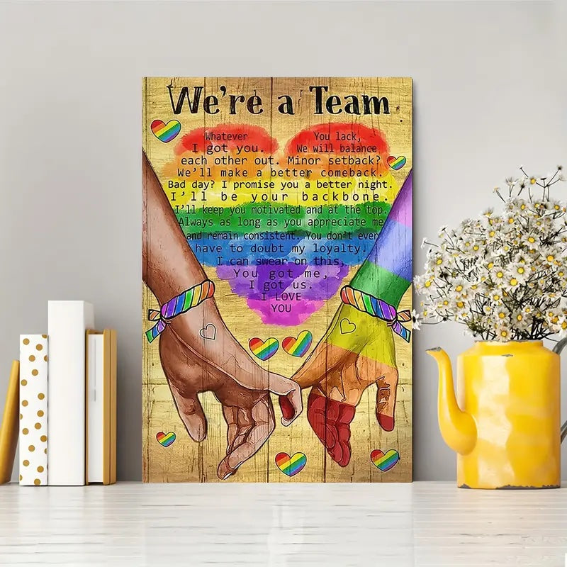 We're A Team Wooden Framed Canvas Painting for Gay Couple