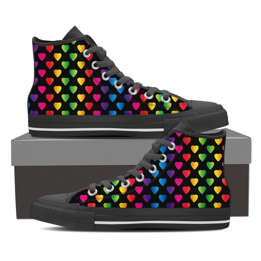 Vibrant Rainbow Hearts Canvas Shoes - Express Shipping