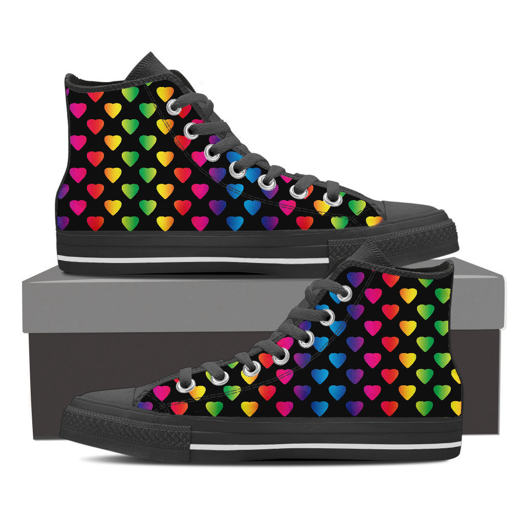 Rainbow Hearts High Top Canvas Shoes