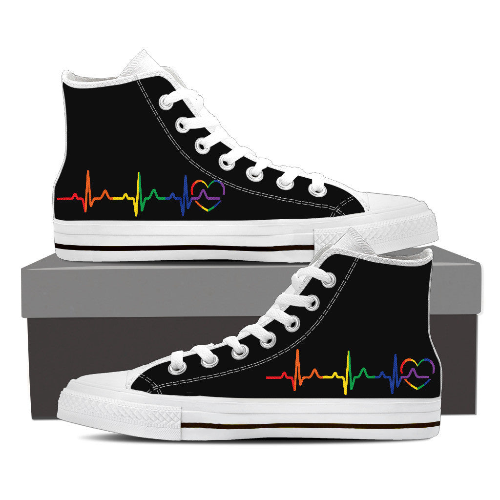 Rainbow Heartbeat Women's High Top Canvas Shoe