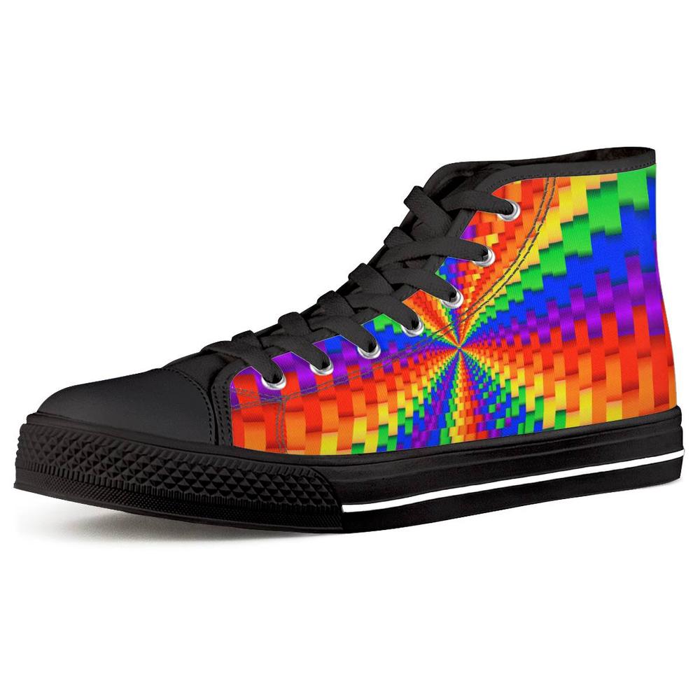 Pride Rainbow Illusion Black High Top Canvas Shoes