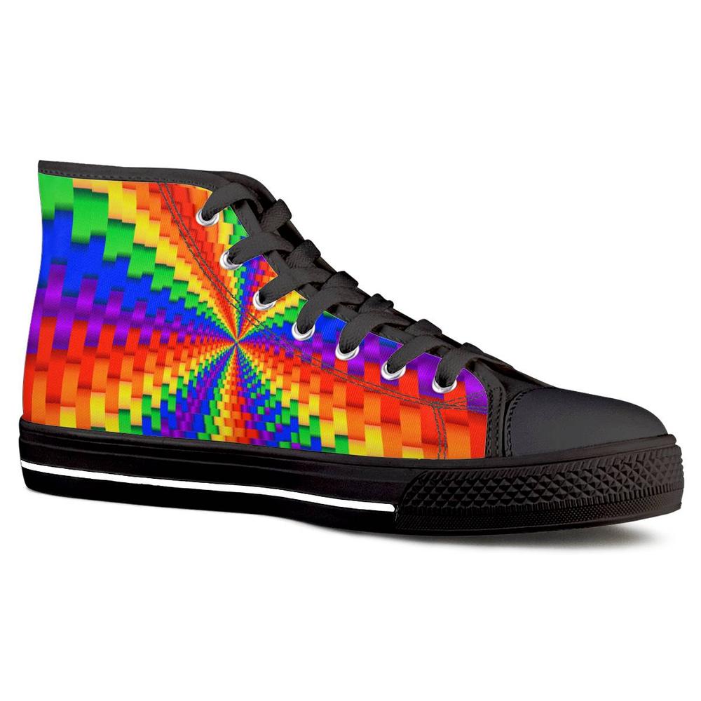 Pride Rainbow Illusion Black High Top Canvas Shoes