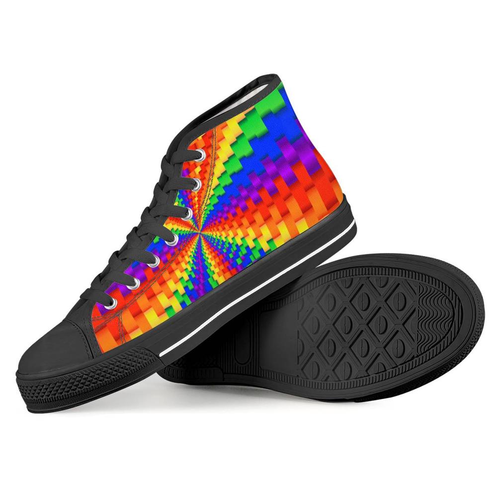 Pride Rainbow Illusion Black High Top Canvas Shoes