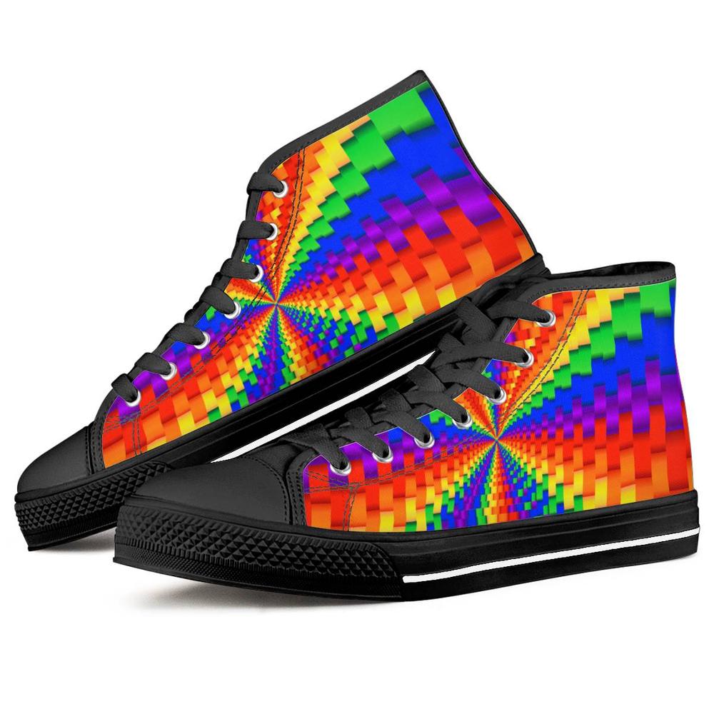 Pride Rainbow Illusion Black High Top Canvas Shoes