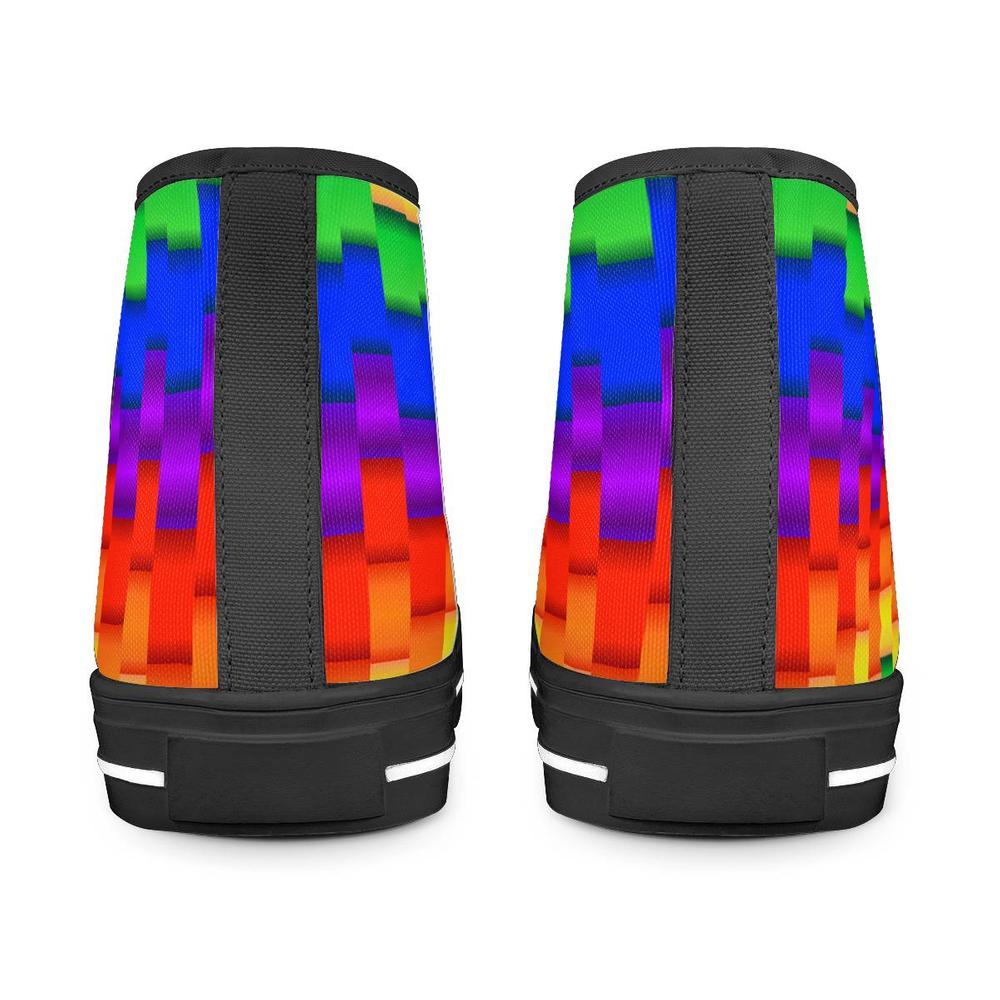 Pride Rainbow Illusion Black High Top Canvas Shoes