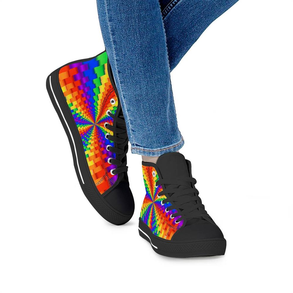 Pride Rainbow Illusion Black High Top Canvas Shoes