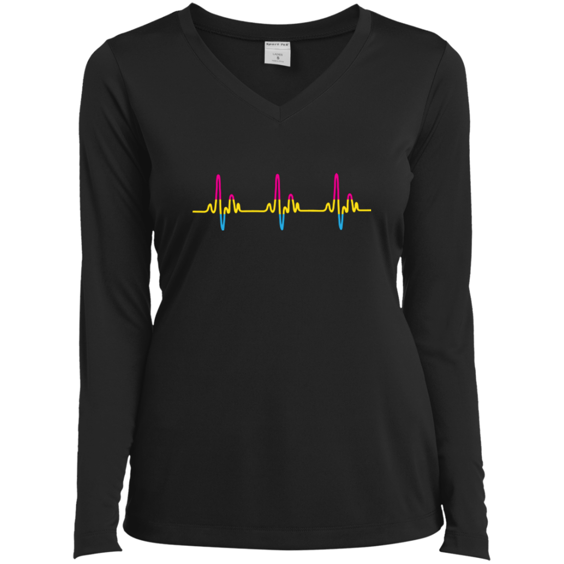 LGBT Pride Pansexual Heartbeat black full sleeves v-neck tshirt for women