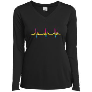 LGBT Pride Pansexual Heartbeat black full sleeves v-neck tshirt for women