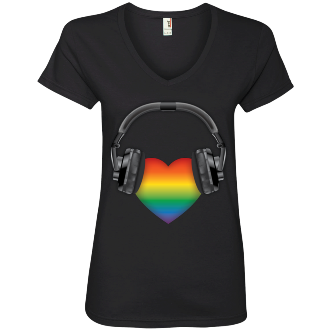 Listen to Your Heart LGBT Pride black vneck tshirt for women