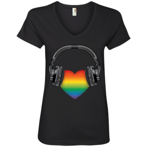 Listen to Your Heart LGBT Pride black vneck tshirt for women