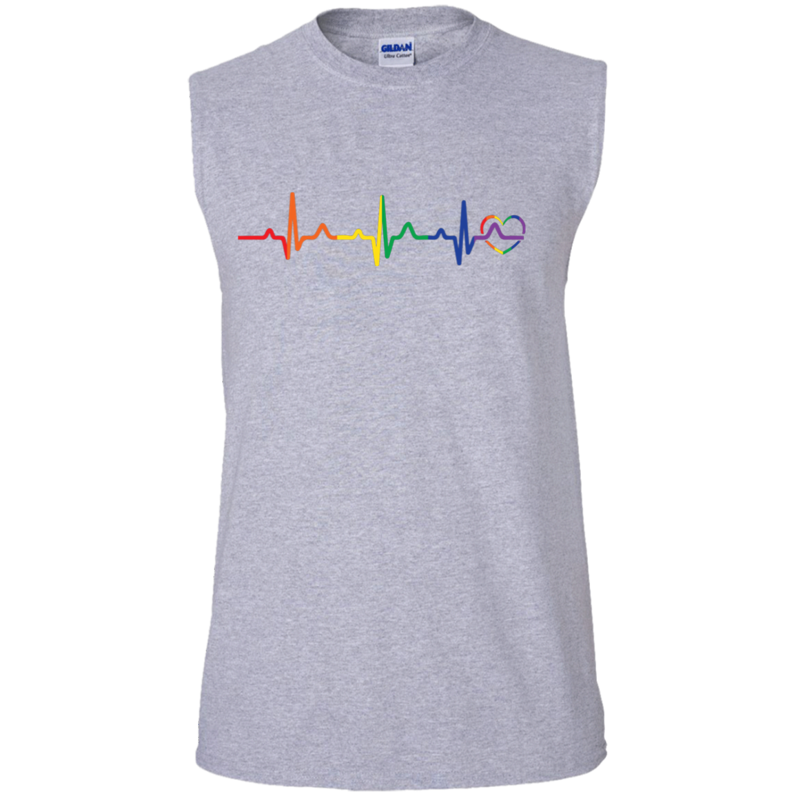 Rainbow Heartbeat Gay Pride Men's grey sleeveless tshirt