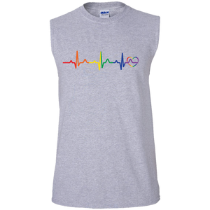 Rainbow Heartbeat Gay Pride Men's grey sleeveless tshirt