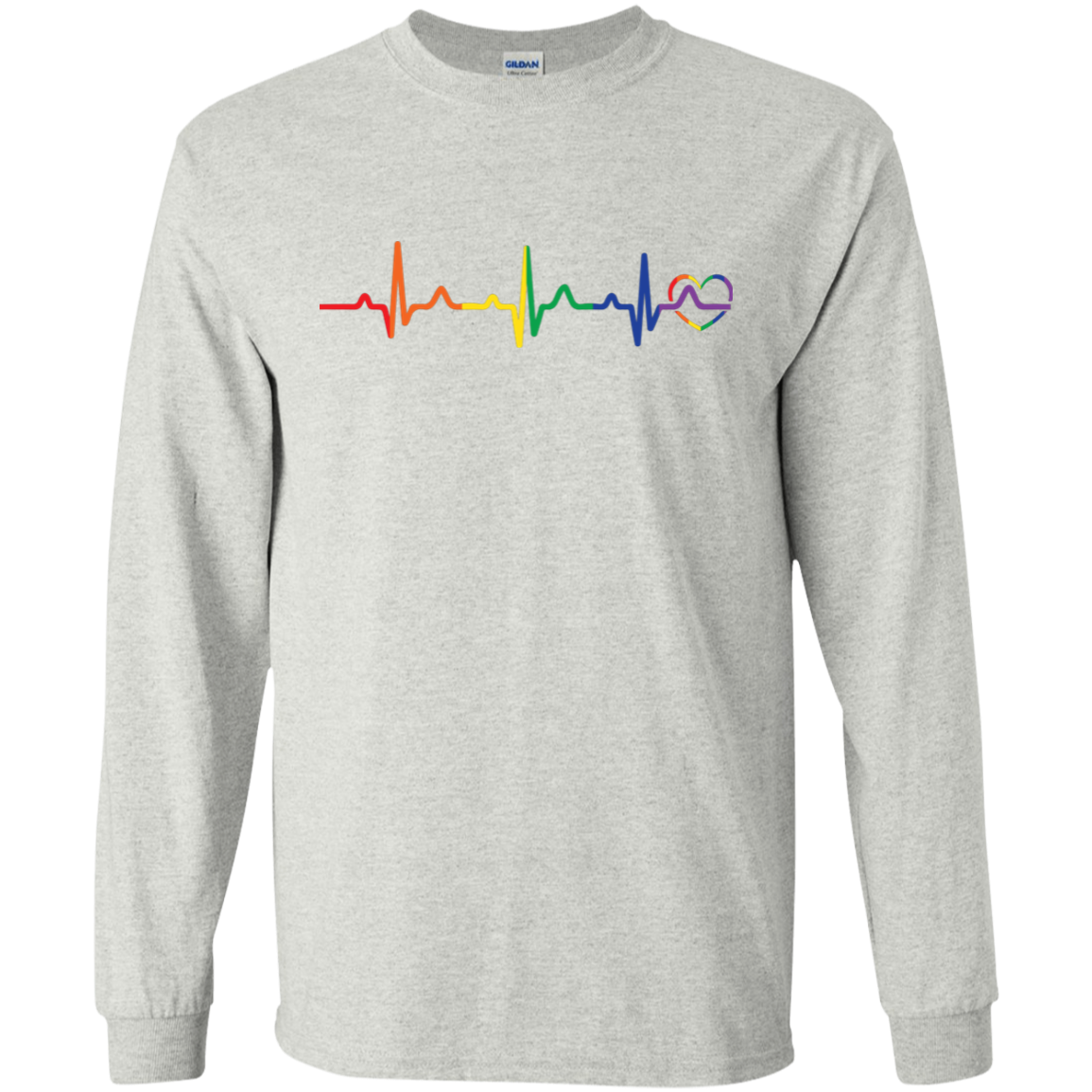 Rainbow Heartbeat Gay Pride grey round neck tshirt for men