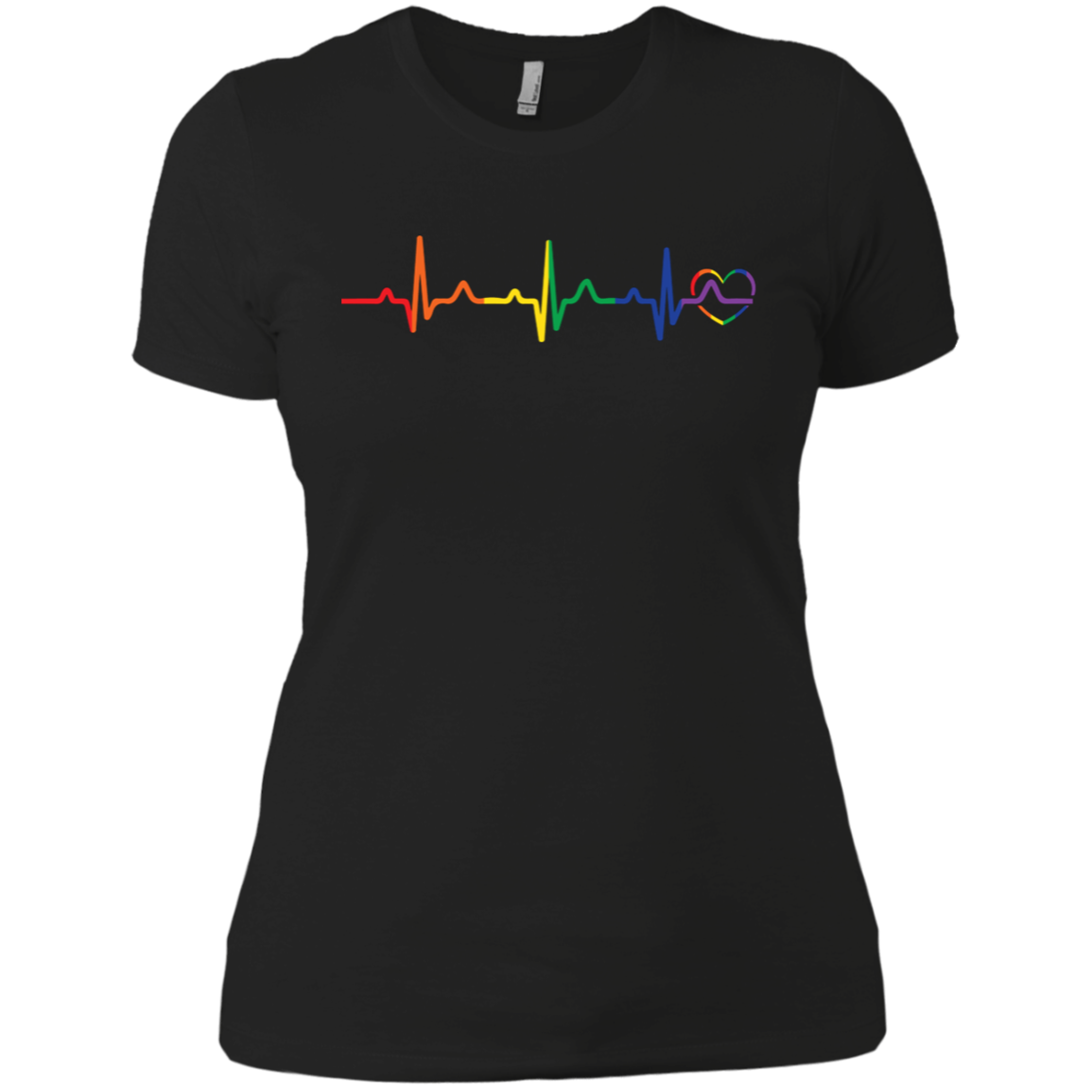 Rainbow Heartbeat black color LGBT Pride tshirt for women