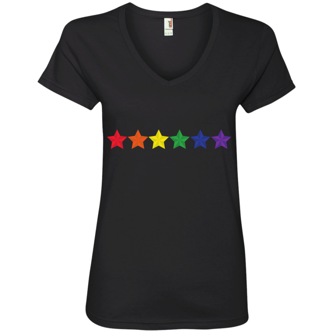 Rainbow Stars LGBT Pride Black round neck tshirt for women