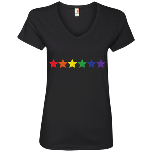 Rainbow Stars LGBT Pride Black round neck tshirt for women