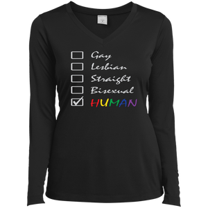 Human Check Box LGBT Pride black full sleeves v-neck T Shirt for Women Human Equality LGBT Pride black full sleeves v-neck Tshirt for Women