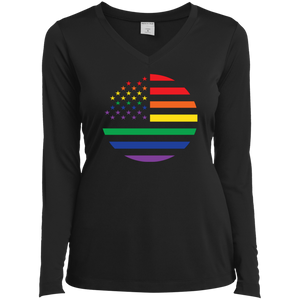 "Circular Rainbow Flag" Gay Pride V  Neck Black Color Full-Se-needle neck, Long sleeves T-shirt