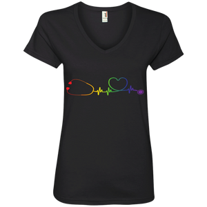 Pride Stethoscope Style v-neck womens Shirt LGBT Pride Nurse Logo v-neck black Tshirt