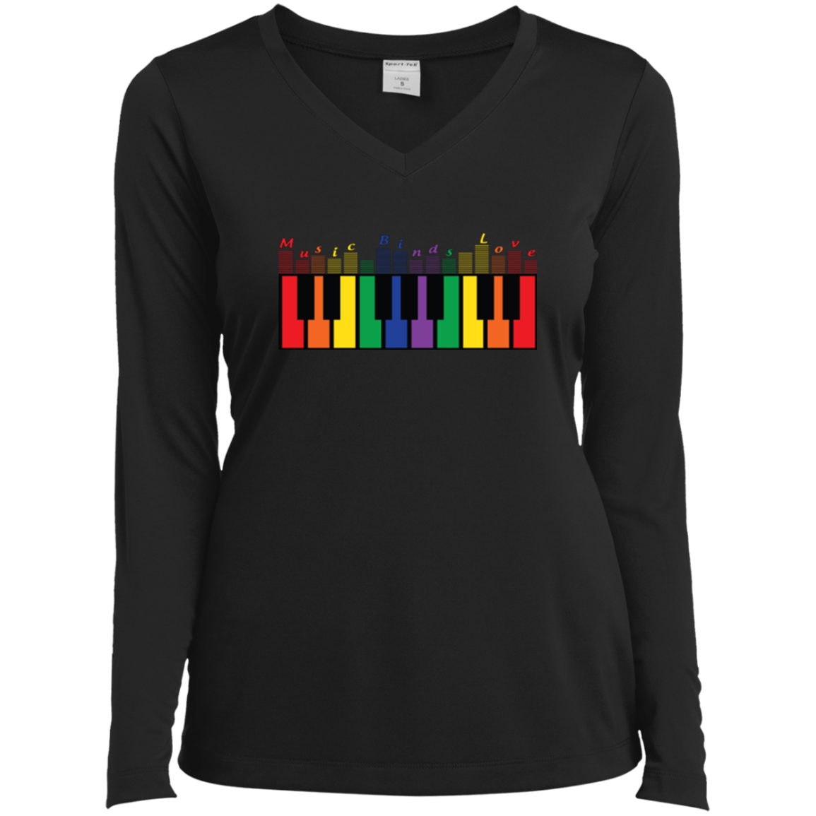 "Music Binds Love" Rainbow LGBT Pride black round neck  full tshirt for women