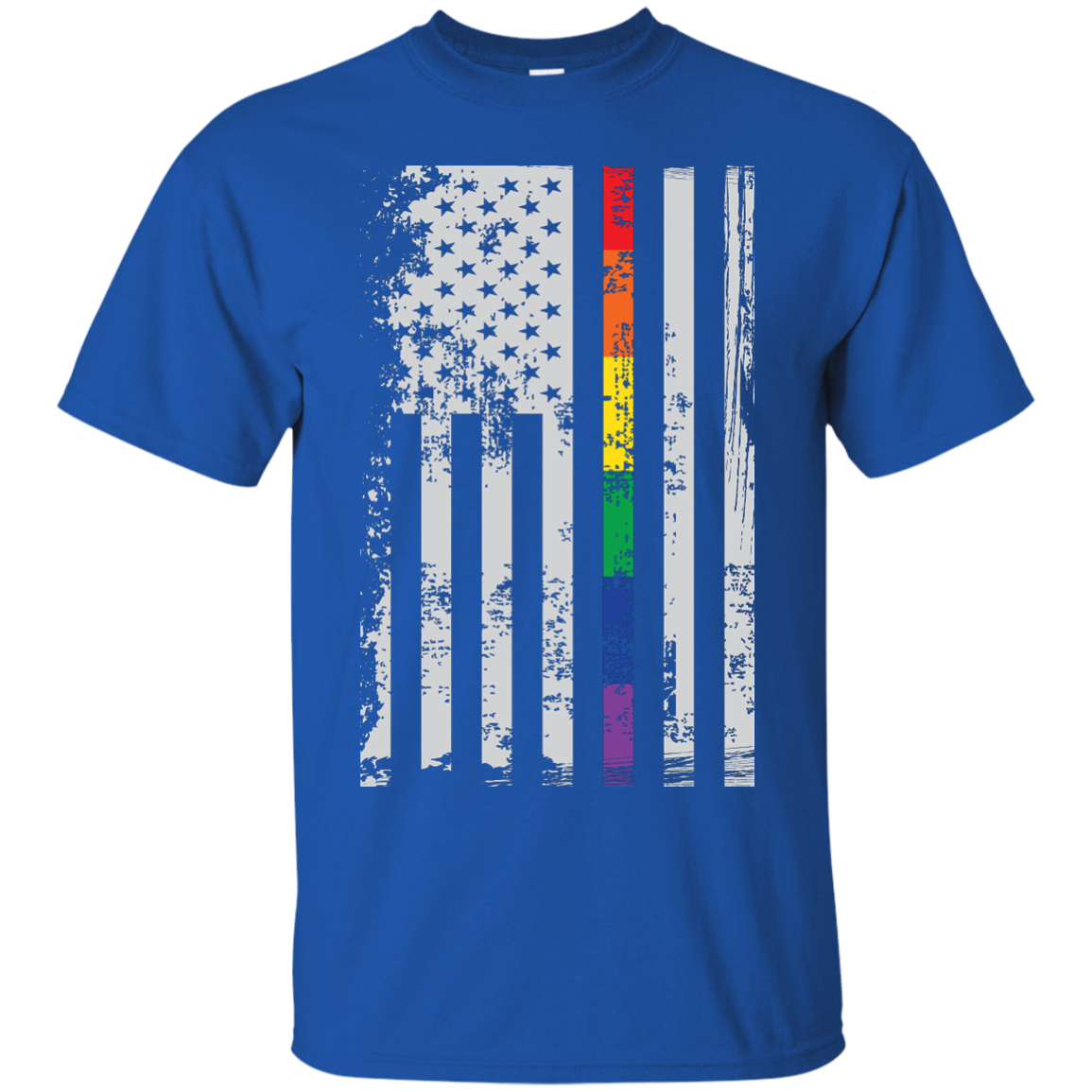 Rainbow Pride USA Flag Strip blue T Shirt for men