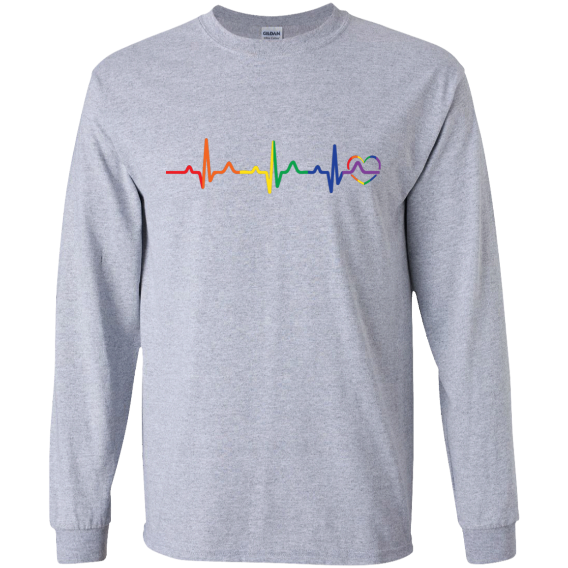 Rainbow Heartbeat gay pride grey full sleeves Men's tshirt 