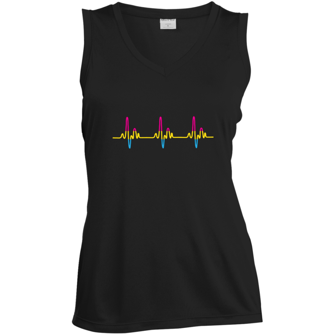 LGBT Pride Pansexual Heartbeat black sleeveless v-neck tshirt for women