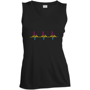 LGBT Pride Pansexual Heartbeat black sleeveless v-neck tshirt for women