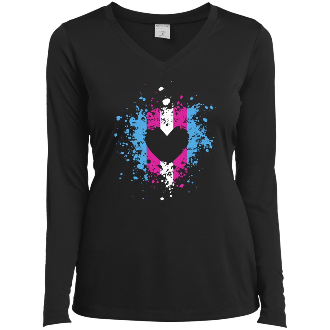 Trans Heart Pride Black full sleeves v-neck Shirt for womens trans womens apparel 