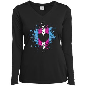 Trans Heart Pride Black full sleeves v-neck Shirt for womens trans womens apparel 