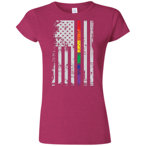 Cute Rainbow Pride USA Flag Strip T Shirt for women