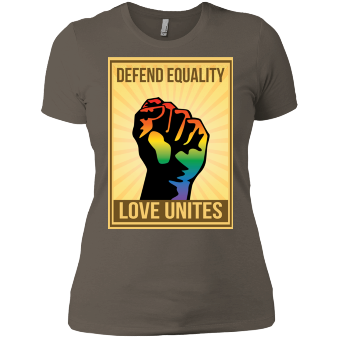 "Defend Equality, Love Unites" Gay Pride T-shirt Warm Gray Color Roun-Neck Half-Sleeves Digital Print T-shirt